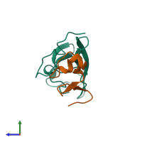 PDB entry 2kri coloured by chain, side view.