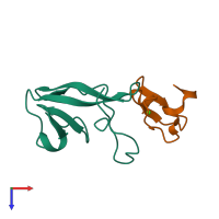 PDB entry 2kri coloured by chain, top view.