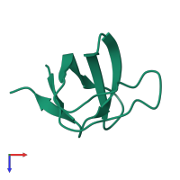 Monomeric assembly 1 of PDB entry 2krm coloured by chemically distinct molecules, top view.