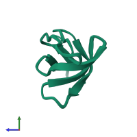 PDB entry 2krm coloured by chain, ensemble of 10 models, side view.