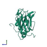 Monomeric assembly 1 of PDB entry 2krr coloured by chemically distinct molecules, side view.