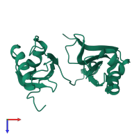 Monomeric assembly 1 of PDB entry 2krr coloured by chemically distinct molecules, top view.