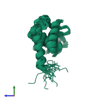 PDB entry 2kwp coloured by chain, ensemble of 20 models, side view.