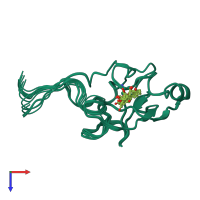 PDB entry 2kx6 coloured by chain, ensemble of 14 models, top view.