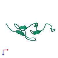 Monomeric assembly 1 of PDB entry 2kyj coloured by chemically distinct molecules, top view.