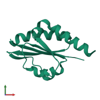 Monomeric assembly 1 of PDB entry 2kyr coloured by chemically distinct molecules, front view.