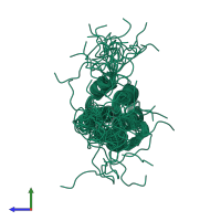 PDB entry 2l3o coloured by chain, ensemble of 20 models, side view.