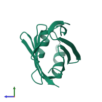 Monomeric assembly 1 of PDB entry 2l68 coloured by chemically distinct molecules, side view.
