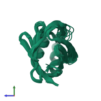 PDB entry 2l68 coloured by chain, ensemble of 20 models, side view.