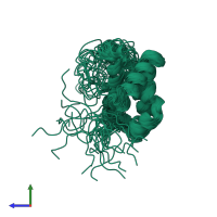 PDB entry 2l8v coloured by chain, ensemble of 20 models, side view.