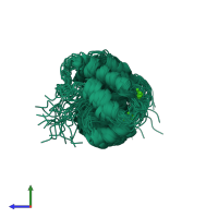 PDB entry 2lcp coloured by chain, ensemble of 20 models, side view.