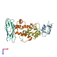 PDB entry 2le9 coloured by chain, top view.