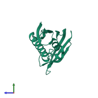 Monomeric assembly 1 of PDB entry 2lgh coloured by chemically distinct molecules, side view.