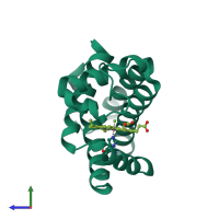 PDB entry 2lh5 coloured by chain, side view.