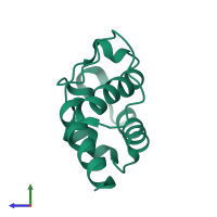 Monomeric assembly 1 of PDB entry 2liu coloured by chemically distinct molecules, side view.