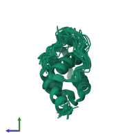 PDB entry 2liu coloured by chain, ensemble of 20 models, side view.