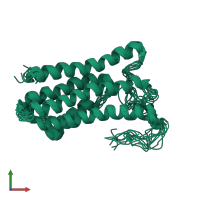 PDB entry 2lqu coloured by chain, ensemble of 10 models, front view.