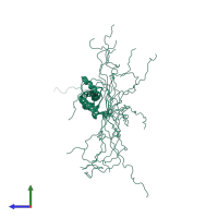 PDB entry 2lsb coloured by chain, ensemble of 20 models, side view.