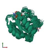 PDB entry 2lwi coloured by chain, ensemble of 15 models, front view.