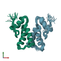 PDB entry 2lzf coloured by chain, ensemble of 20 models, front view.