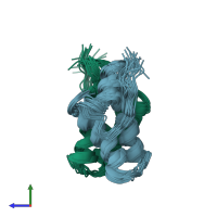 PDB entry 2lzf coloured by chain, ensemble of 20 models, side view.