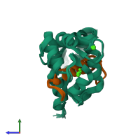 PDB entry 2m0j coloured by chain, ensemble of 20 models, side view.