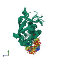PDB entry 2m0z coloured by chain, ensemble of 20 models, side view.