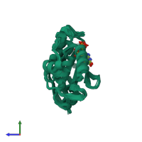 PDB entry 2m2u coloured by chain, ensemble of 20 models, side view.