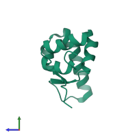 Monomeric assembly 1 of PDB entry 2mc4 coloured by chemically distinct molecules, side view.