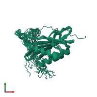 PDB entry 2mcf coloured by chain, ensemble of 15 models, front view.