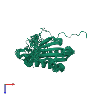 PDB entry 2mcf coloured by chain, ensemble of 15 models, top view.