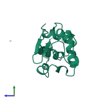 Lysozyme C in PDB entry 2mei, assembly 1, side view.