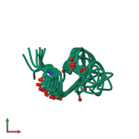PDB entry 2mfm coloured by chain, ensemble of 10 models, front view.