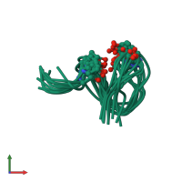 PDB entry 2mfo coloured by chain, ensemble of 10 models, front view.