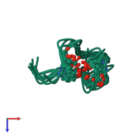 PDB entry 2mfo coloured by chain, ensemble of 10 models, top view.