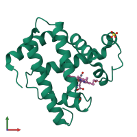 PDB entry 2mgf coloured by chain, front view.