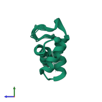 PDB entry 2mgq coloured by chain, ensemble of 20 models, side view.