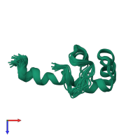 PDB entry 2mgq coloured by chain, ensemble of 20 models, top view.