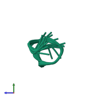 PDB entry 2mie coloured by chain, ensemble of 10 models, side view.