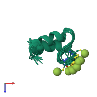 PDB entry 2mij coloured by chain, ensemble of 15 models, top view.