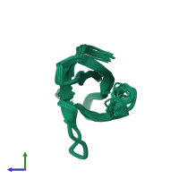 PDB entry 2mm2 coloured by chain, ensemble of 20 models, side view.