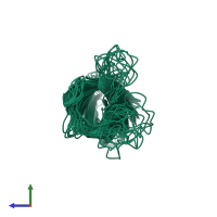 PDB entry 2mnh coloured by chain, ensemble of 10 models, side view.