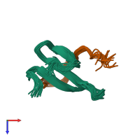 PDB entry 2mpt coloured by chain, ensemble of 20 models, top view.