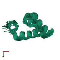 PDB entry 2mvt coloured by chain, ensemble of 20 models, top view.