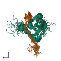 PDB entry 2my3 coloured by chain, ensemble of 20 models, side view.