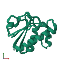 PDB entry 2myp coloured by chain, ensemble of 20 models, front view.