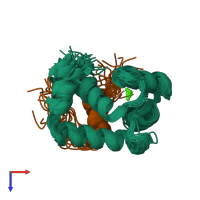 PDB entry 2mzp coloured by chain, ensemble of 20 models, top view.