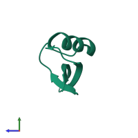 Defensin-like protein 2 in PDB entry 2n2r, assembly 1, side view.