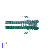 PDB entry 2n5e coloured by chain, ensemble of 10 models, top view.