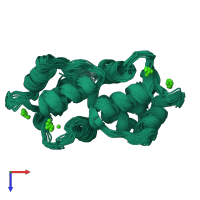 PDB entry 2n6a coloured by chain, ensemble of 18 models, top view.